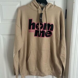 BoohooMAN Tan Hoodie with Pink and Black Graphic